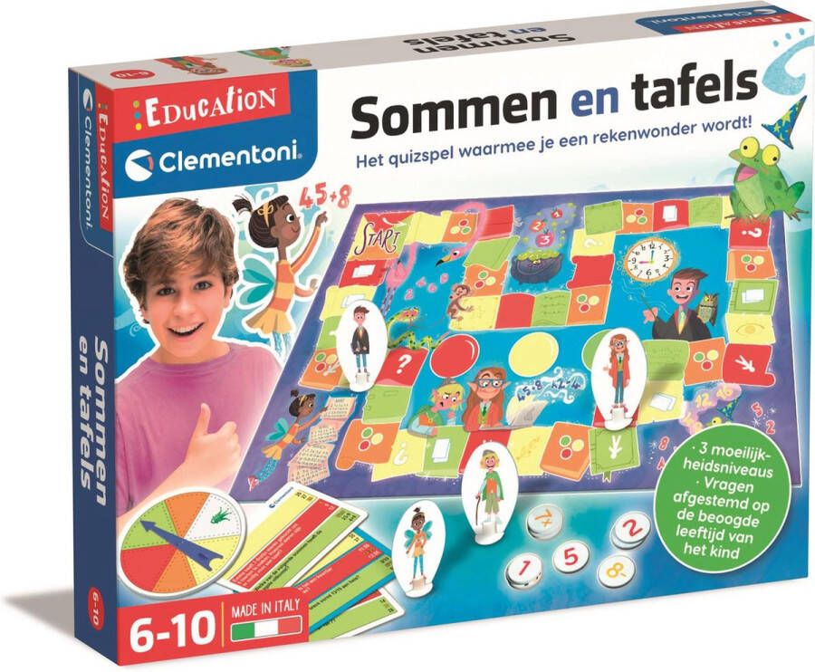 Clementoni Education Bordspel Sommen en Tafels Quiz Spel Leren Rekenen Educatief Speelgoed 6-10 jaar
