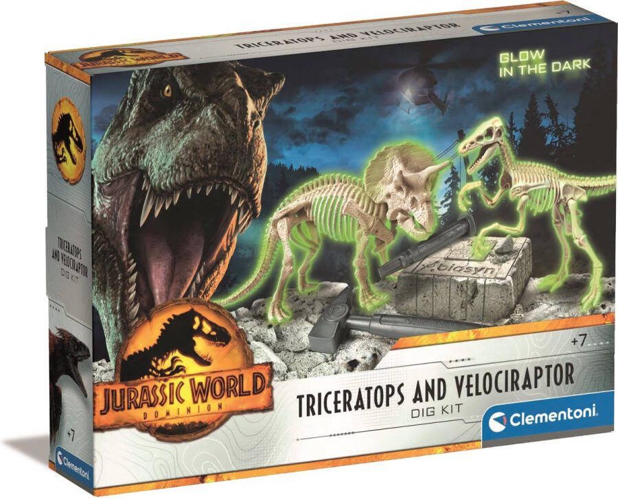 Clementoni Wetenschap & Spel Jurassic World 3 Dinosaurussen Set Triceratops en Velociraptor 6+ Jaar 19289