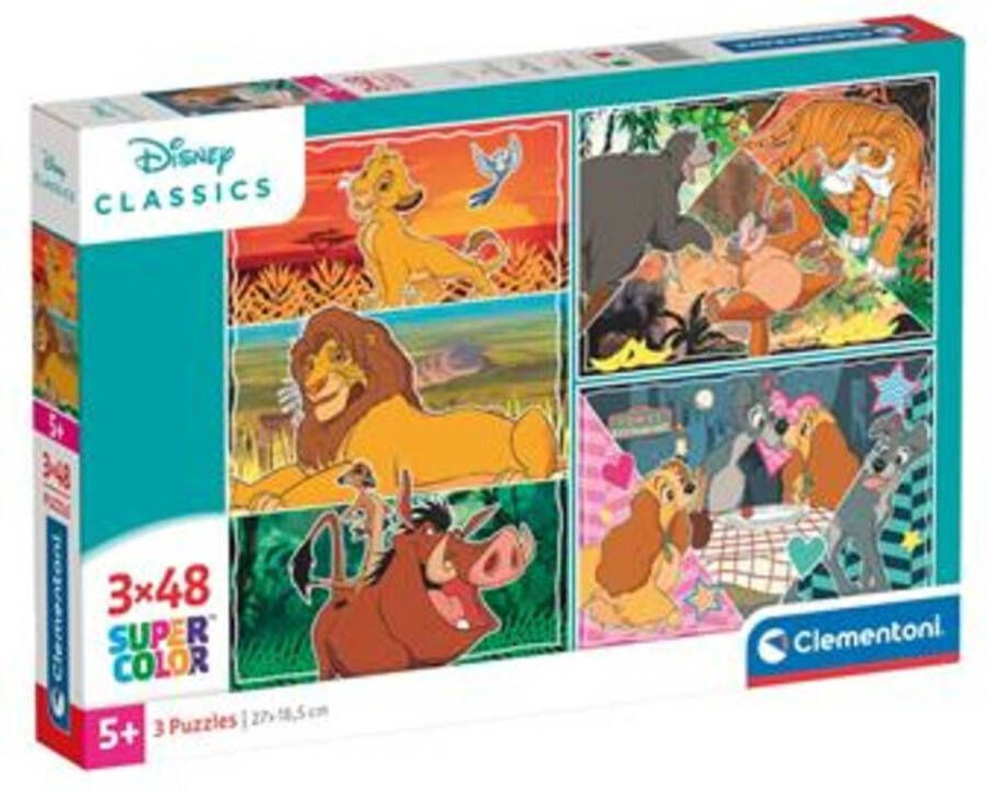 Clementoni Kinderpuzzels Disney Classics 3 Puzzels van 48 Stukjes Puzzel 4+ jaar 25285