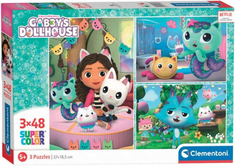 Clementoni Gabby s Dollhouse Legpuzzel Gabby's Poppenhuis Kinderpuzzel 3 Puzzels van 48 Stukjes 3 tot 6 jaar