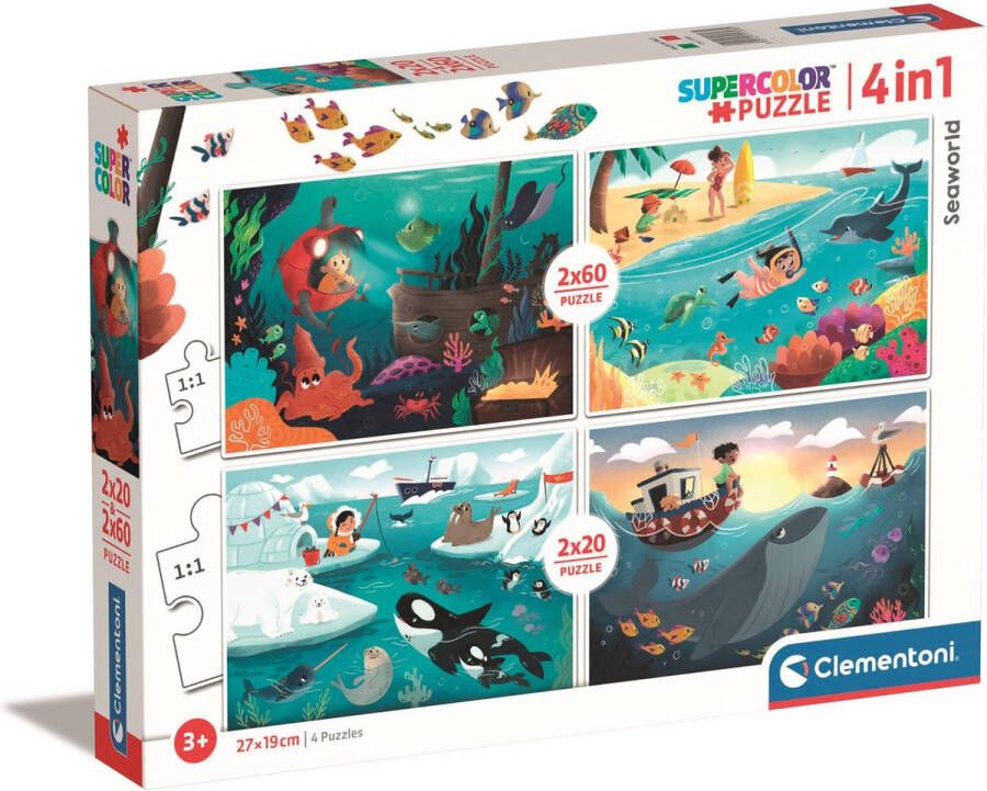 Clementoni Kinderpuzzels Seaworld 4 in 1 Legpuzzel 2x20 2x60 Stukjes 3-5 jaar 21308