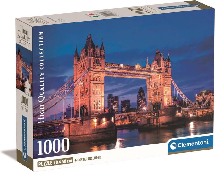 Clementoni Puzzel 1000 High Quality Collection Tower Bridge at Night Puzzel Voor Volwassenen en Kinderen 14-99 jaar 39772 Compact box