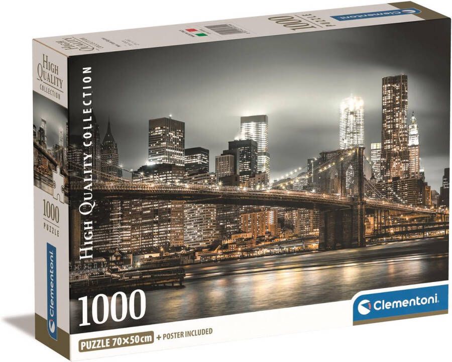 Clementoni Puzzel 1000 Stukjes High Quality Collection New York Skyline Puzzel Voor Volwassenen en Kinderen 14-99 jaar 39704 COMPACT BOX