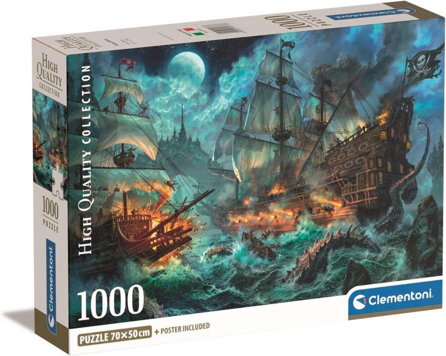 Clementoni Puzzel 1000 Stukjes High Quality Collection Pirates Battle Puzzel Voor Volwassenen en Kinderen 14-99 jaar 39777 COMPACT BOX