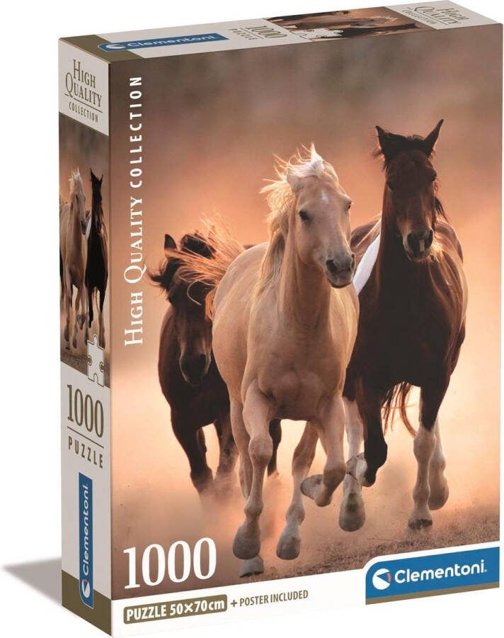 Clementoni Puzzel 1000 Stukjes High Quality Collection Running Horses Puzzel Voor Volwassenen en Kinderen 14-99 jaar 39771 COMPACT BOX