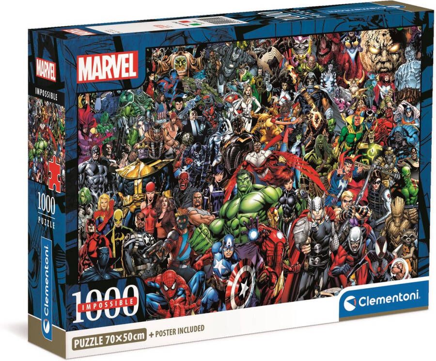 Clementoni Puzzel 1000 Stukjes Impossible Marvel Puzzel Voor Volwassenen en Kinderen 14-99 jaar 39709 COMPACT BOX