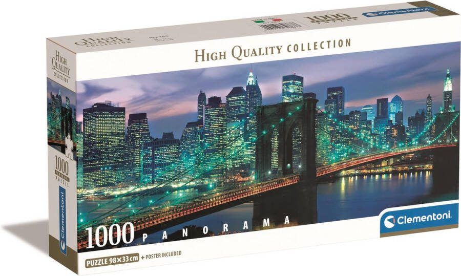 Clementoni Puzzel 1000 Stukjes Panorama Compacte doos New York Brooklyn Bridge Puzzel voor volwassenen