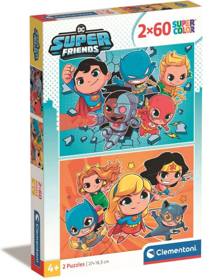 Clementoni Puzzel 2X60 Stukjes Dc Comics Superfriends Kinderpuzzels 4-6 jaar 21624