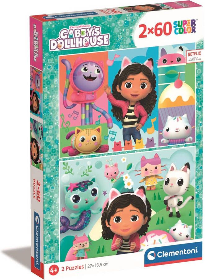 Clementoni Gabby s Dollhouse Legpuzzel Gabby's Poppenhuis Kinderpuzzel 2 Puzzels van 60 stukjes 3 tot 8 jaar