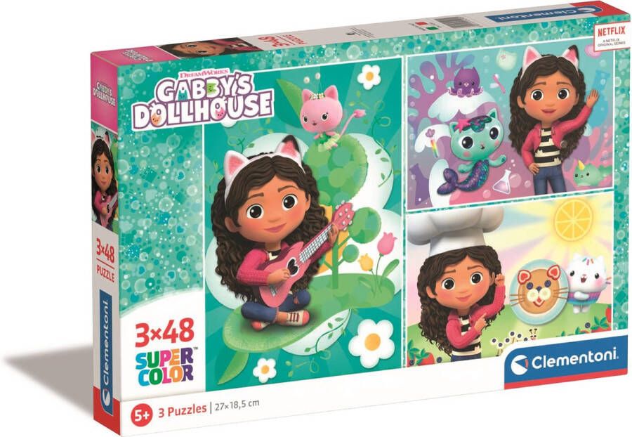 Clementoni Gabby s Dollhouse Legpuzzel Gabby's Poppenhuis Kinderpuzzel 3 Puzzels van 48 Stukjes 3 tot 6 jaar