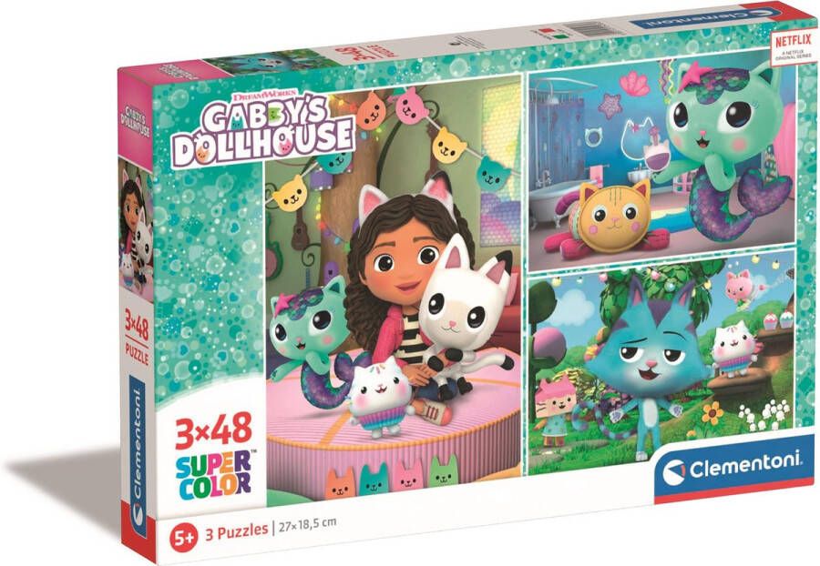 Clementoni Gabby s Dollhouse Legpuzzel Gabby's Poppenhuis Kinderpuzzel 3 Puzzels van 48 Stukjes 3 tot 6 jaar