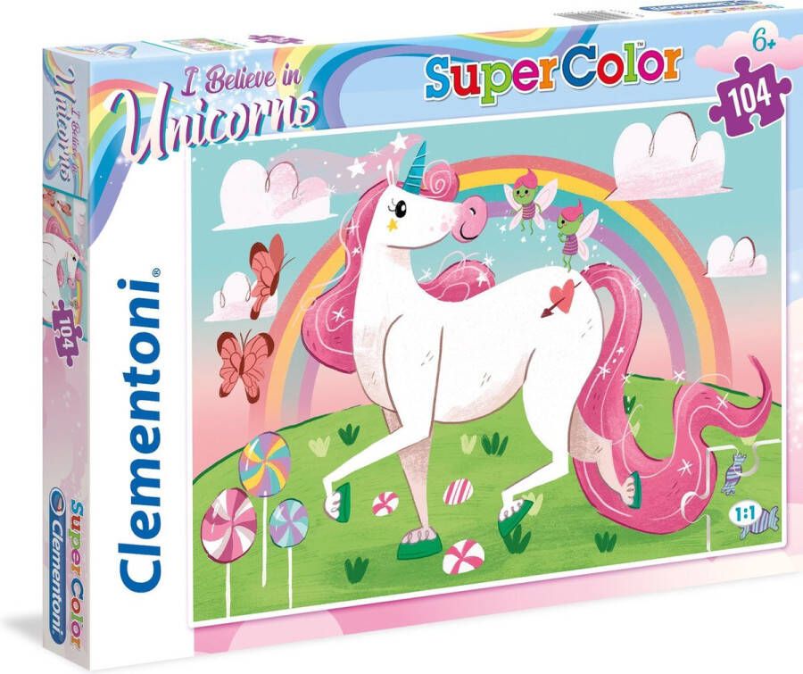 Clementoni Legpuzzel Supercolor Puzzel Collectie Unicorn 104 stukjes puzzel kinderen