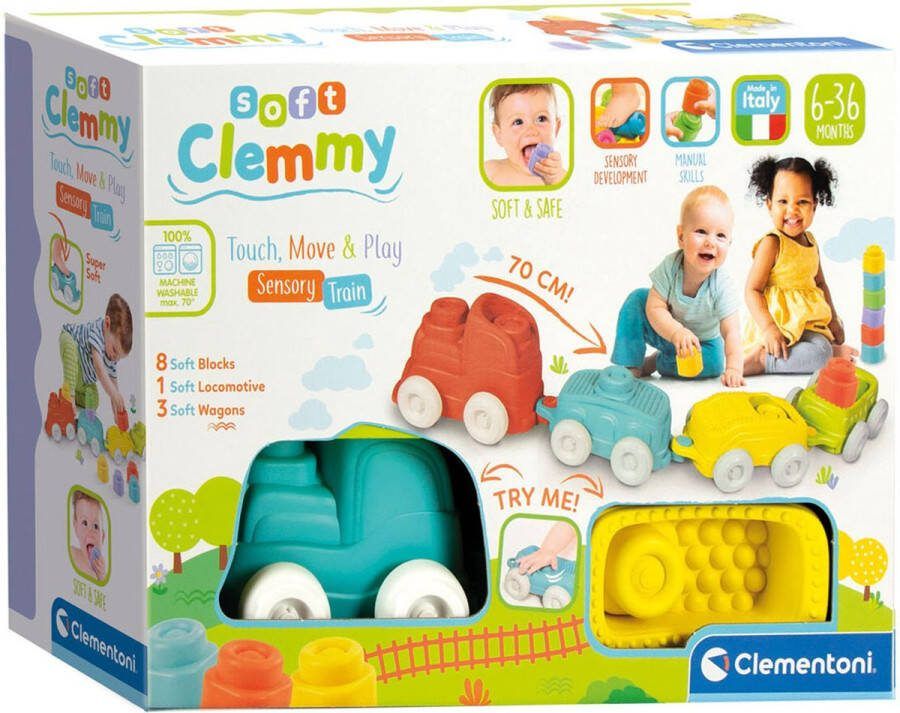 Clementoni Sensorische trein Baby speelgoed Zachte trein Soft Clemmy Handvaardigheid 6-36 maanden
