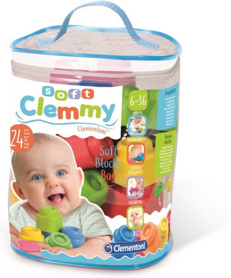 Clementoni Soft Clemmy Stapelblokken Baby Blokken 24 Zachte Speelblokken 6-36 maanden