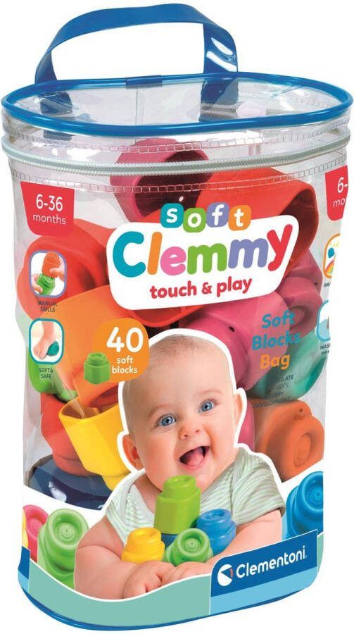 Clementoni Soft Clemmy Stapelblokken Baby Blokken 40 Zachte Speelblokken 6-36 maanden