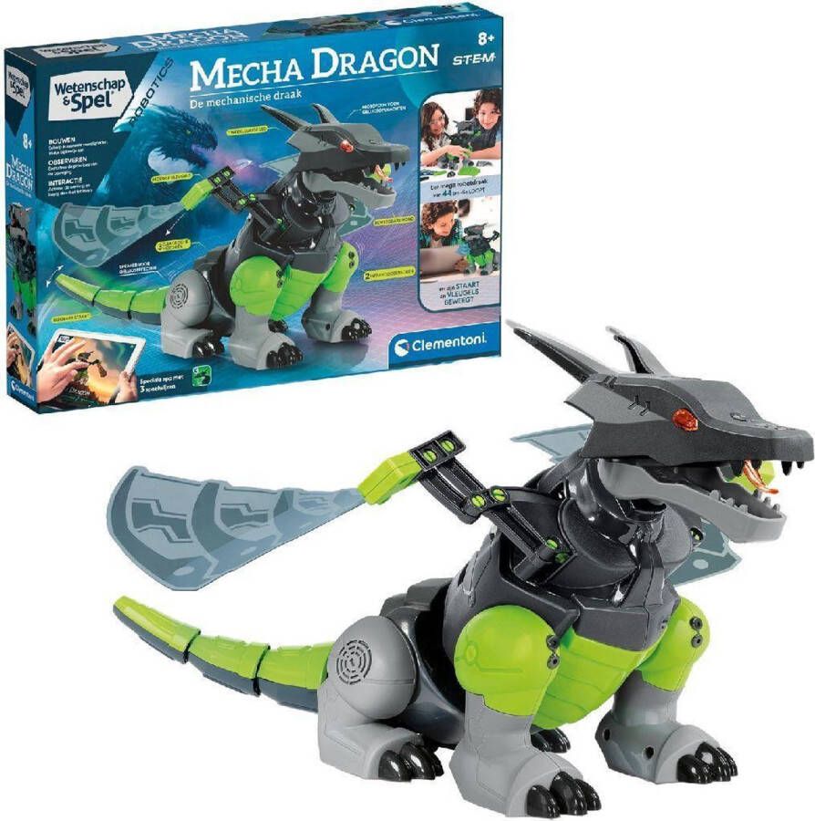 Clementoni Wetenschap & Spel Mecha Dragon Robot Speelgoed 96 onderdelen 3 Elektrische Motoren Bediening via App