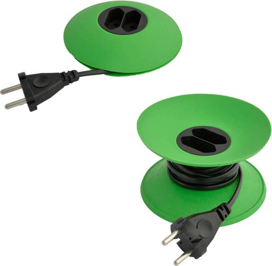 Cleverline Design Verlengsnoer Haspeltje CableDisk Groen Ø 12 cm ALLEEN VOOR PLATTE STEKKERS