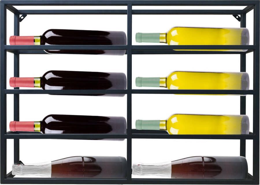 Wijnrek Muur Hangend voor 8 Flessen Inclusief Decanteerder en wijn koelstaaf Horizontaal Metaal Wijnrek Zwart Flessenrek Wandmontage