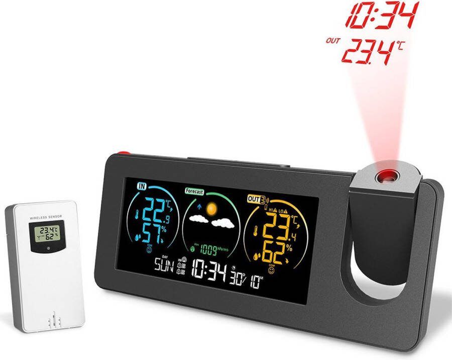 Climatock Wekkerradio Met Projectie Digitale Wekker Projectiewekker Projectieklok Digitaal Weerstation Temperatuur Meter