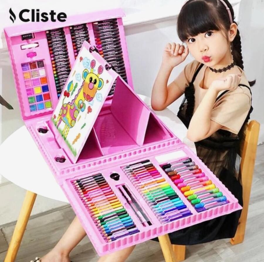 Cliste Tekendoos 208-delig Art Set Creativiteitsdoos voor kinderen Tekenset Kleuren Schminken tekenen Knutselen Schilderen Kinderen