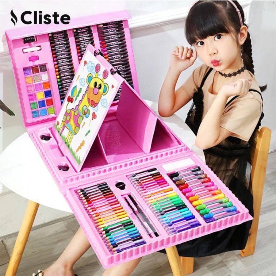 Cliste Home Tekendoos 208-delig Art Set Creativiteitsdoos voor kinderen Tekenset Kleuren Schminken tekenen Knutselen Schilderen Kinderen