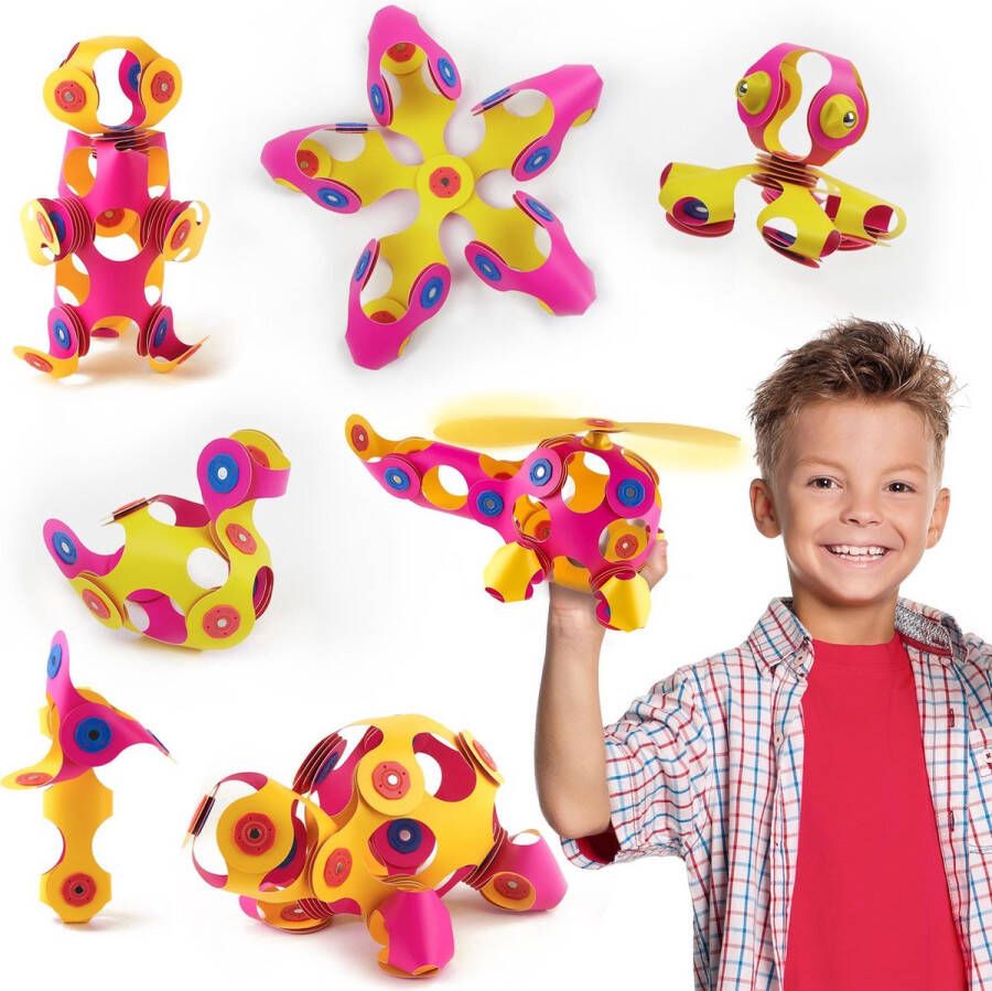 Clixo Crew 30 stuks set (roze geel)- flexibel magnetisch speelgoed– combinatie van origami en bouwspeelgoed-montessori speelgoed- educatief speelgoed- speelgoed 4 5 6 7 8 jaar jongens en meisjes