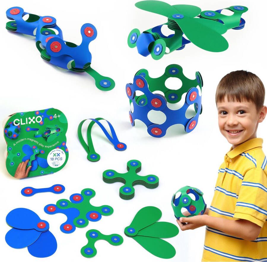 Clixo Itsy 18 stuks set (blauw geel) flexibel magnetisch speelgoed