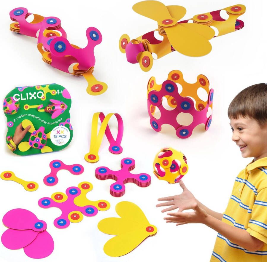 Clixo Itsy 18 stuks set (roze geel) flexibel magnetisch speelgoed