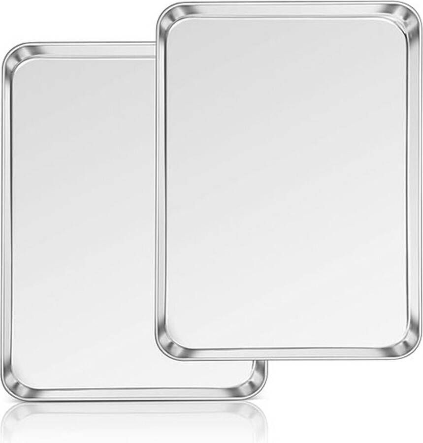 CLORD Bakplaat Set van 2 roestvrij staal Rechthoekige bakplaat voor bakken braden en serveren Gezond en vaatwasmachinebestendig 31 x 24 x 2 5 cm