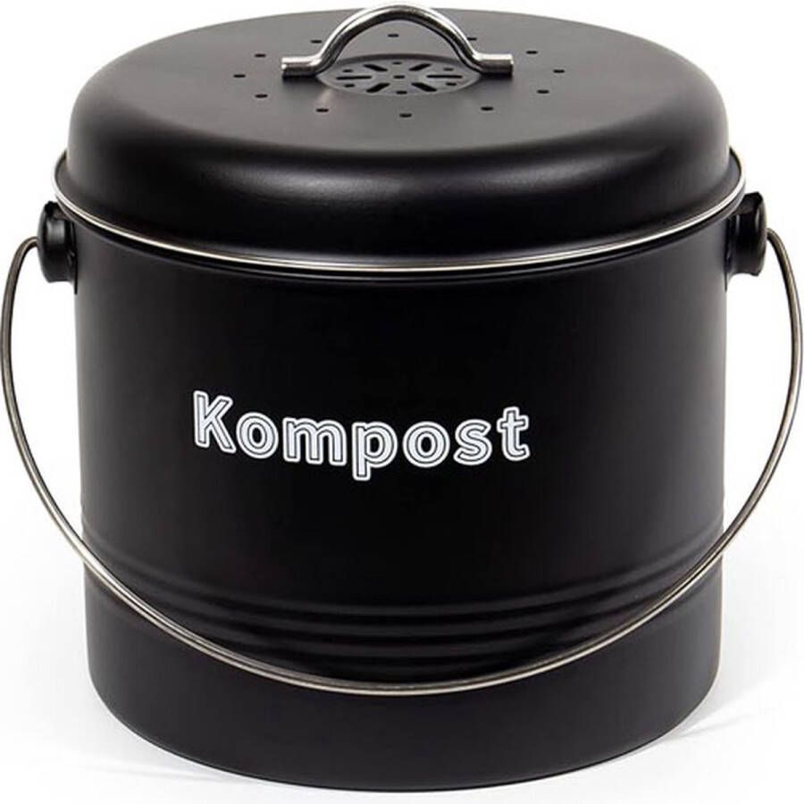 CLORD Biologische afvalemmer voor de keuken 7 l geurdichte bio-vuilnisemmer met actieve koolfilters metalen compostemmer voor biologisch afval retro design (mat zwart)