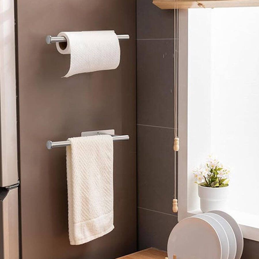 CLORD Keukenrolhouder zonder boren zelfklevende papierrollenhouder wandmontage roestvrij staal grijs
