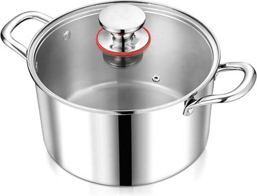 CLORD Kookpan 24 cm 5 3 L Grote Soeppan van 3-Laags Roestvrij Staal Inductiegeschikt Voor Alle Soorten Fornuizen Gepolijst Roestvrij Staal met Glazen Deksel Pastapan Vleespan