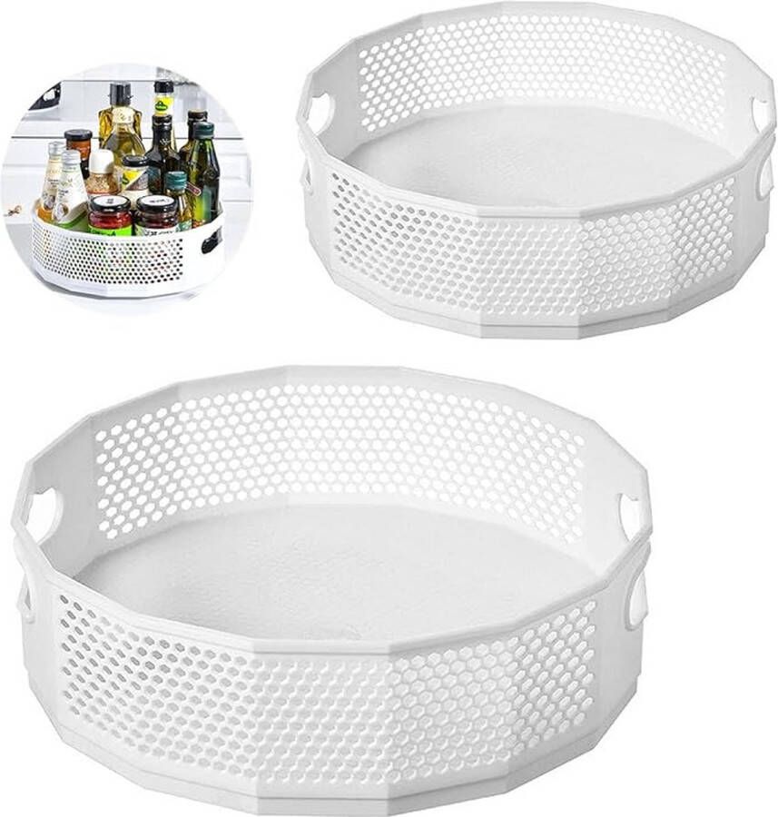 CLORD Set van 2 Lazy Susan draaiplateaus draaibaar kruidenrek en organizer met honingraatdesign. Keukenrek en kruidenhouder ideaal voor het organiseren van kruidenflessen olie ingrediënten en glazen. wit