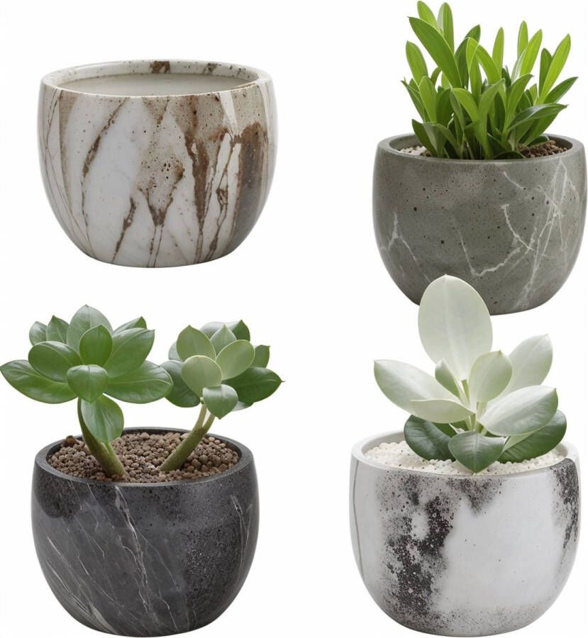CLORD Set van 4 Marmeren Mini-Keramische Succulentenpotten: Perfect voor Vetplanten Cactussen en Meer