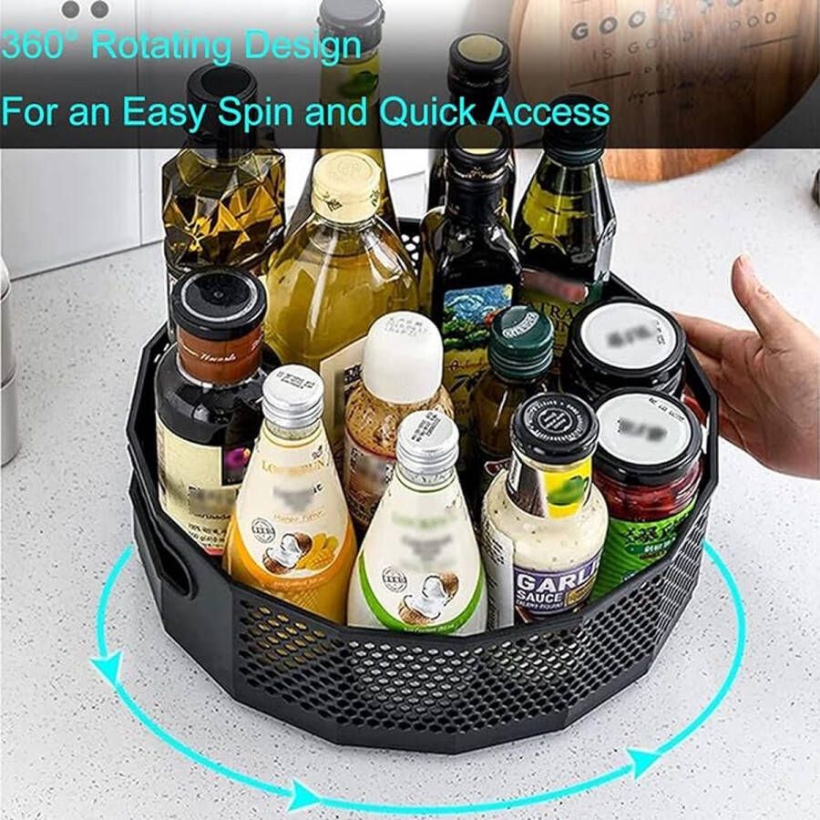 CLORD Verbeterde versie: Set van 2 Lazy Susan draaiplateaus draaibaar kruidenrek bijenhoningraat organizer keukenrek kruidenstandaard draaibaar voor kruidenpotjes olieflesjes ingrediënten en glazen (zwart)