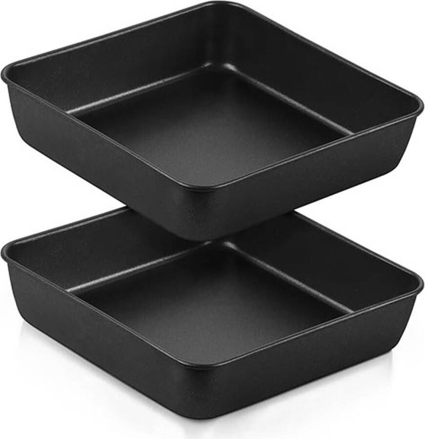 CLORD Vierkante ovenschaal Roestvrijstalen bakvorm 20 cm 2-delige set Anti-aanbaklaag Perfect voor brownie lasagne cake en toast Gezond en gemakkelijk te reinigen