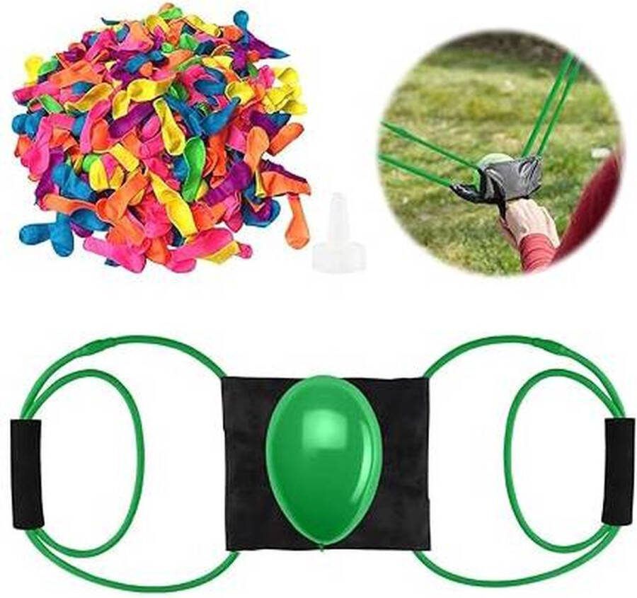 CLORD Waterbommen katapult voor 3 personen 1 x waterballonwerper met 200 x waterballonnen waterbomwerperset voor kinderen en volwassenen outdoor spelen strandfeest familiespel (groen)