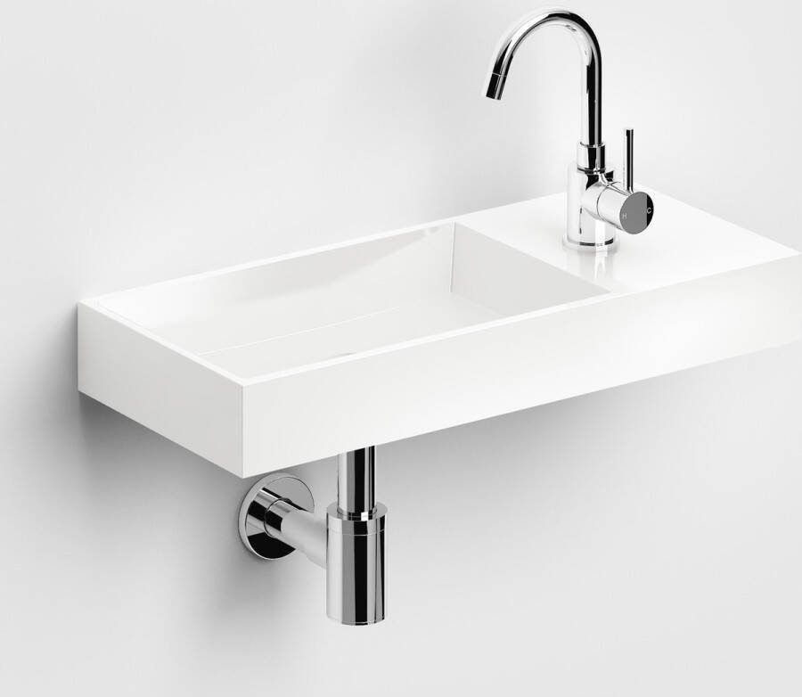 Clou Mini Wash Me fontein 56x24cm rechts mineraalsteen Wit