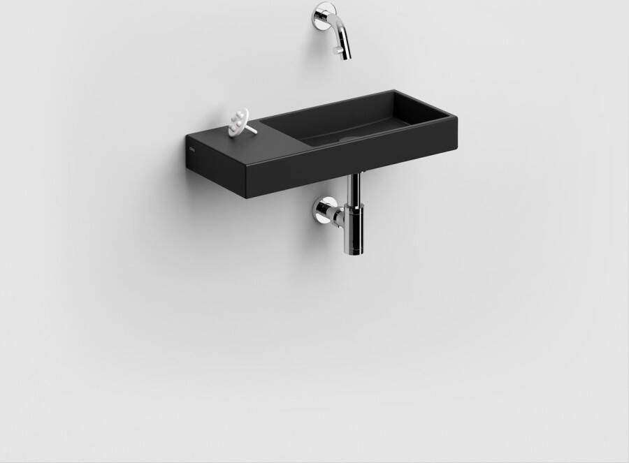 Clou Mini Wash Me fontein 45x19cm zonder kraangat en plug kranenbank links Keramiek Zwart mat