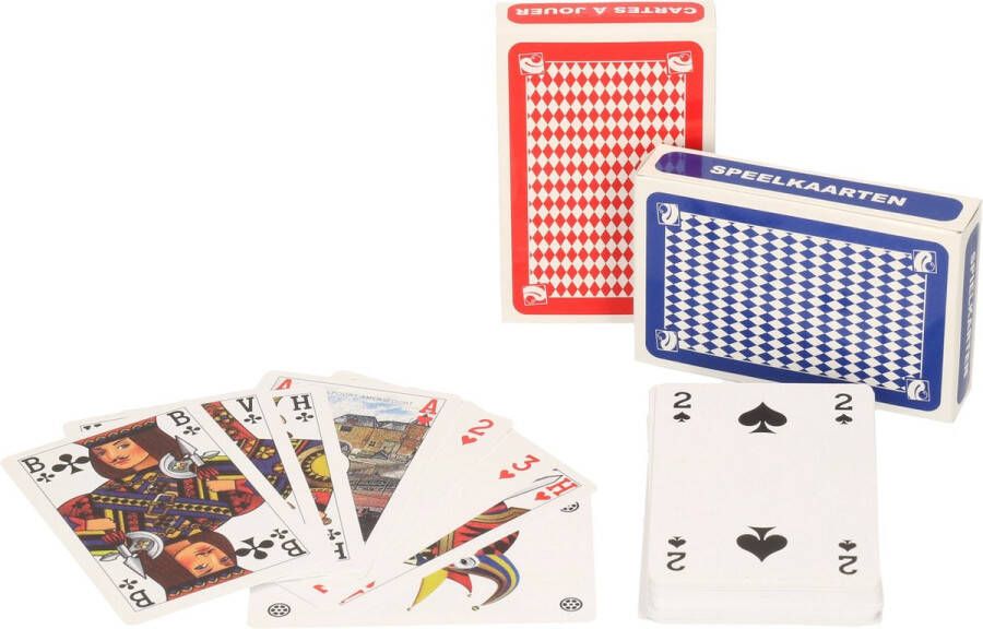 Clown Games Set van 4x speelkaarten rood en blauw kartonnen kaarten Kaartspel