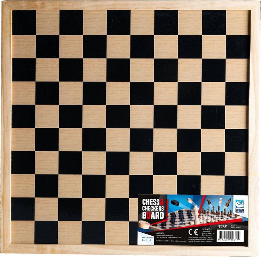 Clown Games Houten schaakbord dambord 40 x 40 cm Denkspellen