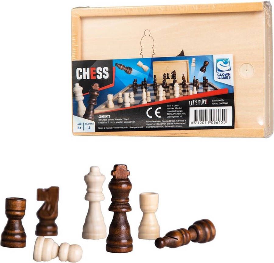 Clown Games Set van 32x stuks houten schaakstukken in opbergkistje Denkspellen