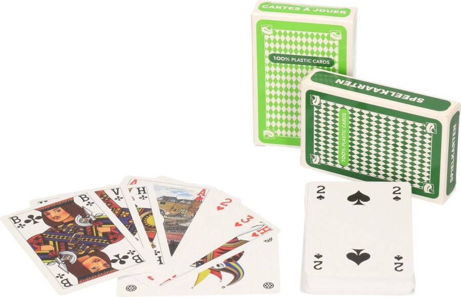 Clown Games Set van 4x speelkaarten lichtgroen en donkergroen plastic kaarten Kaartspel