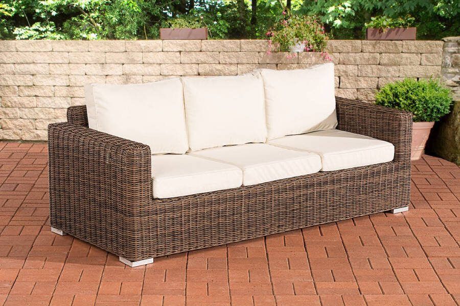 Clp 3-Tuinbank Bilbao Madeira Loungebank 5mm Polyrotan bruin gemeleerd gebroken wit