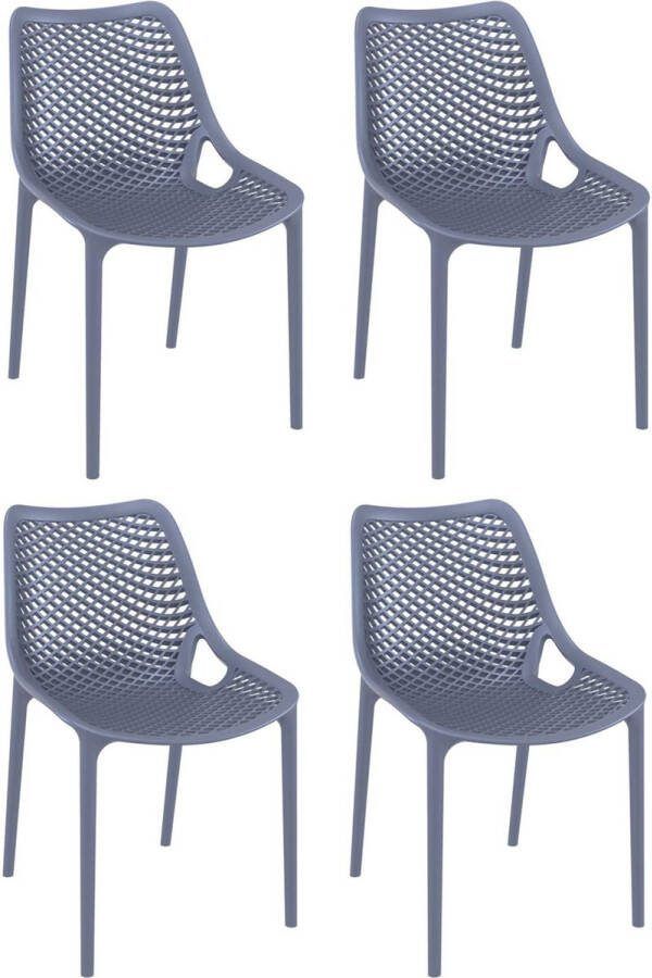 Clp Air Set van 4 Tuinstoelen Stapelbaar UV-lichtbestendig Waterafstotend Kunststof donkergrijs