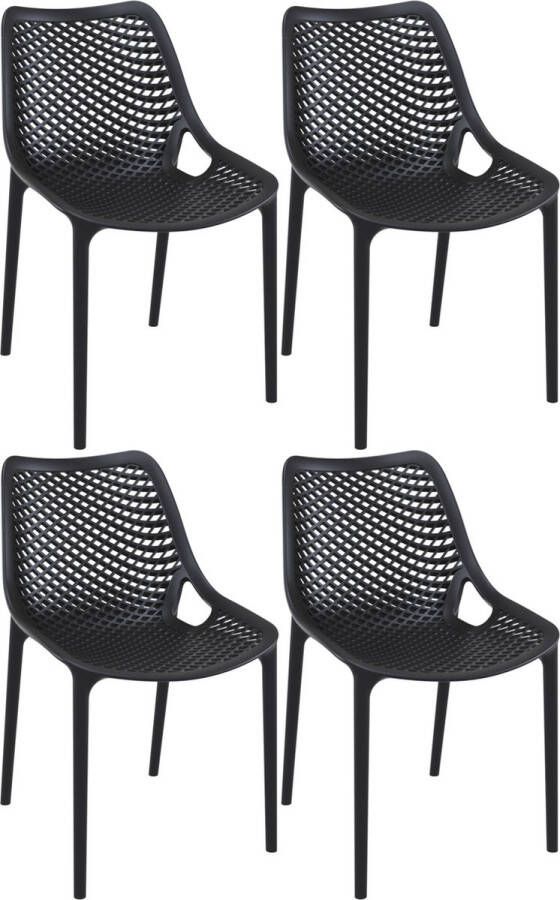 Clp Air Set van 4 Tuinstoelen Stapelbaar UV-lichtbestendig Waterafstotend Kunststof zwart