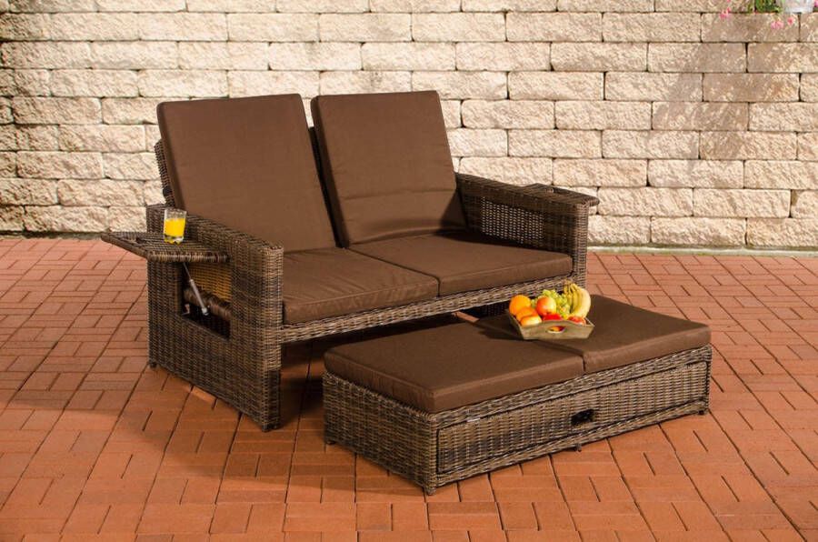 Clp Ancona Loungebank 5mm Poly-rotan bruin gemeleerd aardsbruin