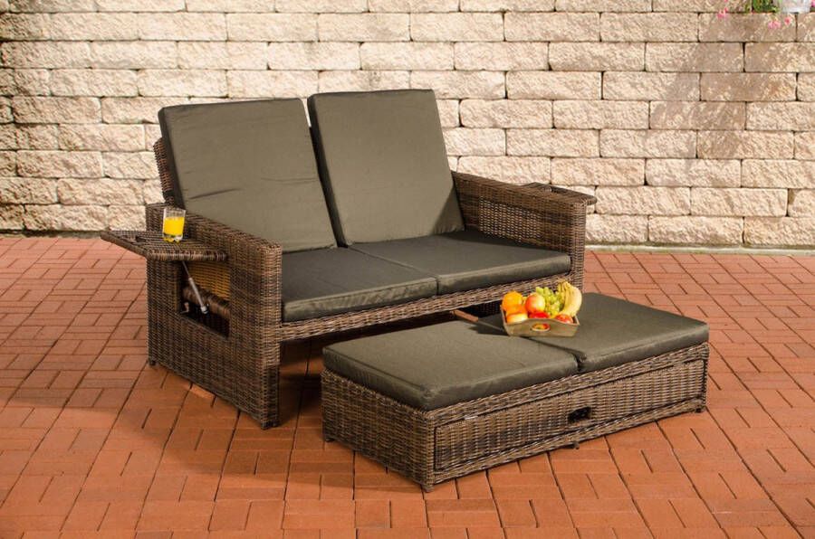 Clp Ancona Loungebank 5mm Poly-rotan bruin gemeleerd antraciet
