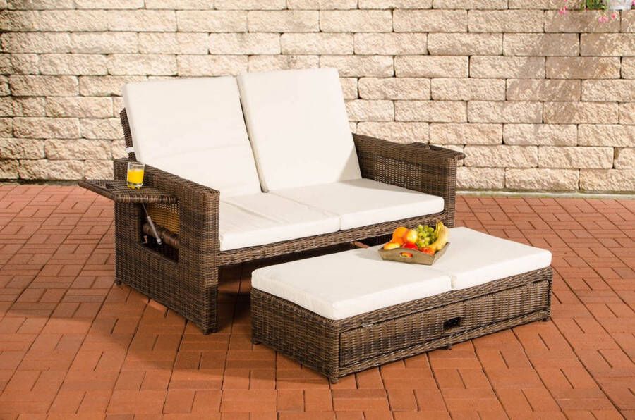 Clp Ancona Loungebank 5mm Poly-rotan bruin gemeleerd gebroken wit