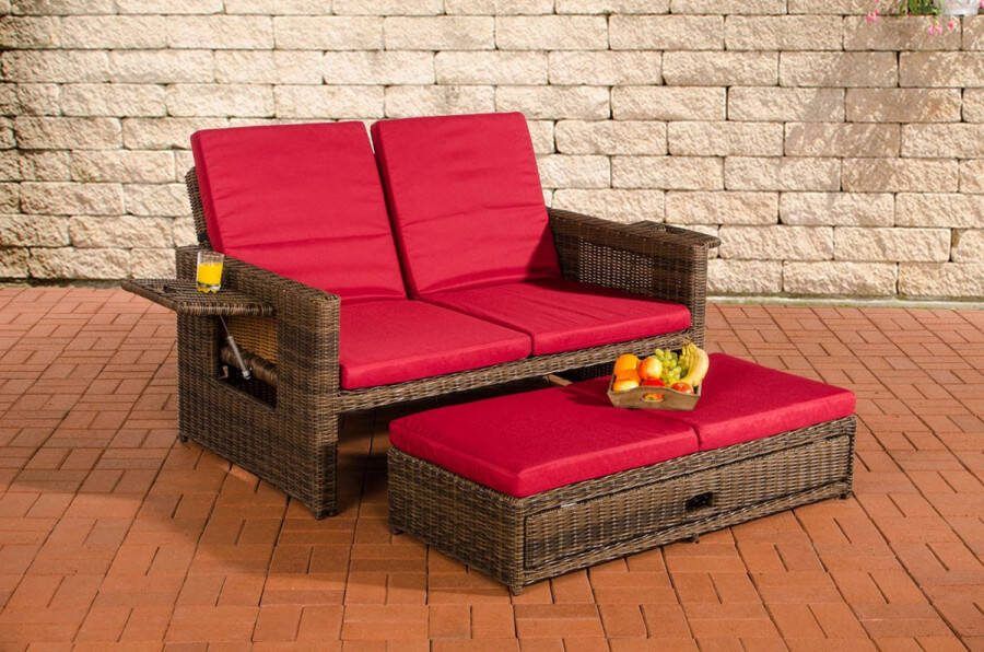 Clp Ancona Loungebank 5mm Poly-rotan bruin gemeleerd robijnrood